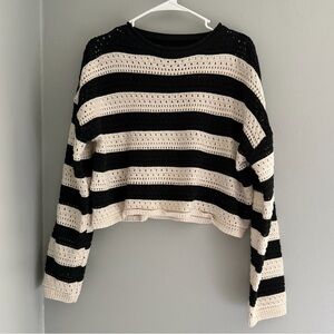 Black and White Striped Crochet Women’s Sweater